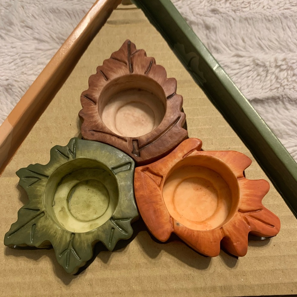 NWT Leaf-Shaped Candle Holders - Green, Brown, Orange